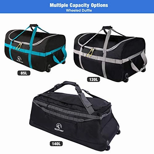 REDCAMP 85L Foldable Duffle Bag with Wheels 26", 1680D Oxford Collapsible Large Duffel Bag with Rollers for Camping Travel Gear, Black