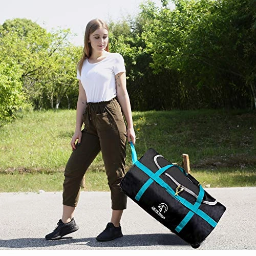 REDCAMP 85L Foldable Duffle Bag with Wheels 26", 1680D Oxford Collapsible Large Duffel Bag with Rollers for Camping Travel Gear, Black