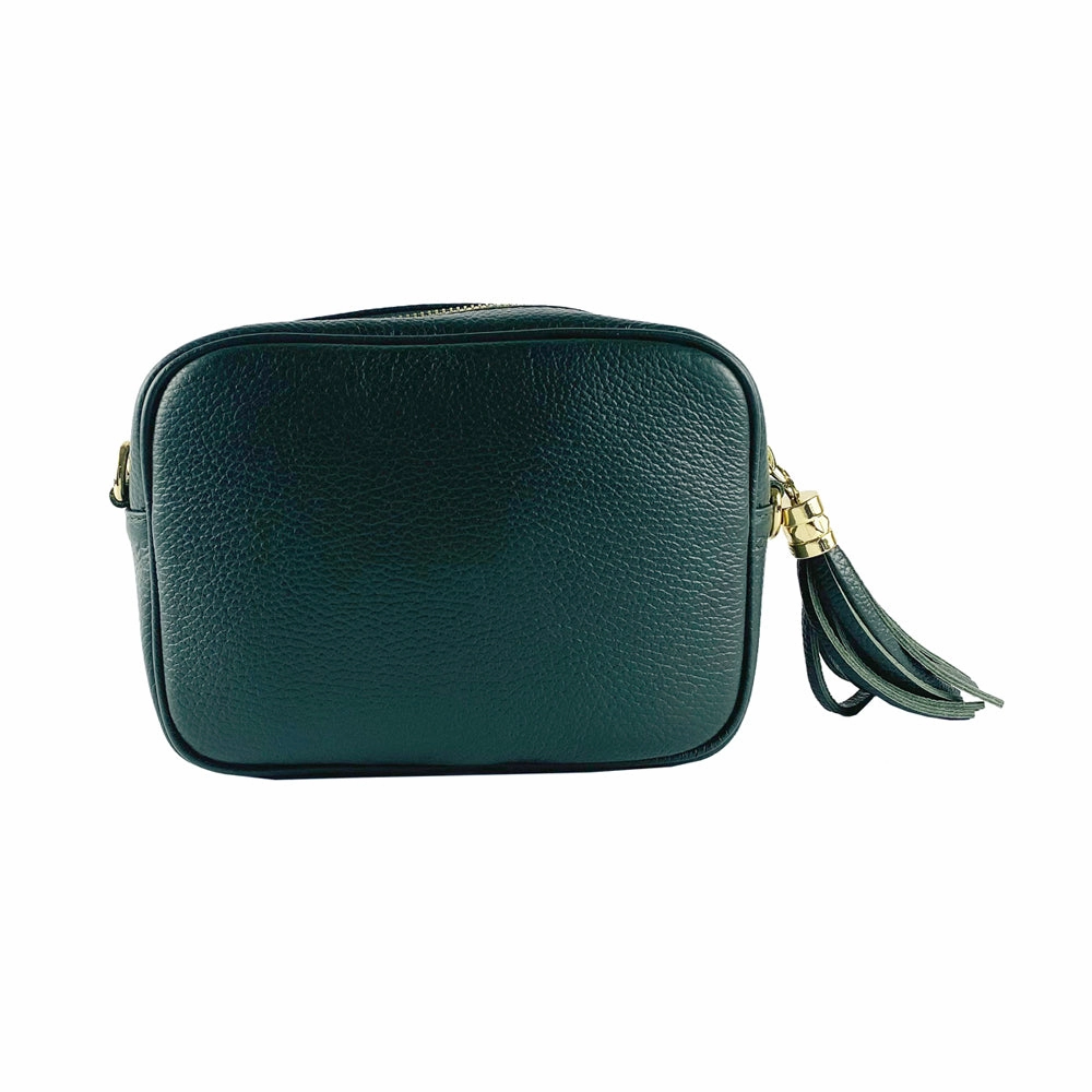 Renato Borzatta Leather Tassel Camera Shoulder Crossbody Bag Emerald Green