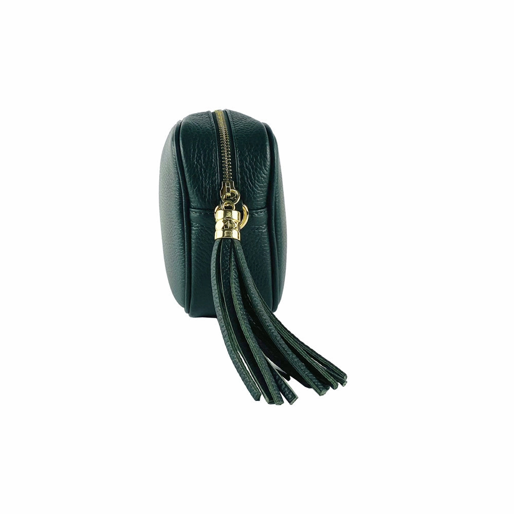 Renato Borzatta Leather Tassel Camera Shoulder Crossbody Bag Emerald Green