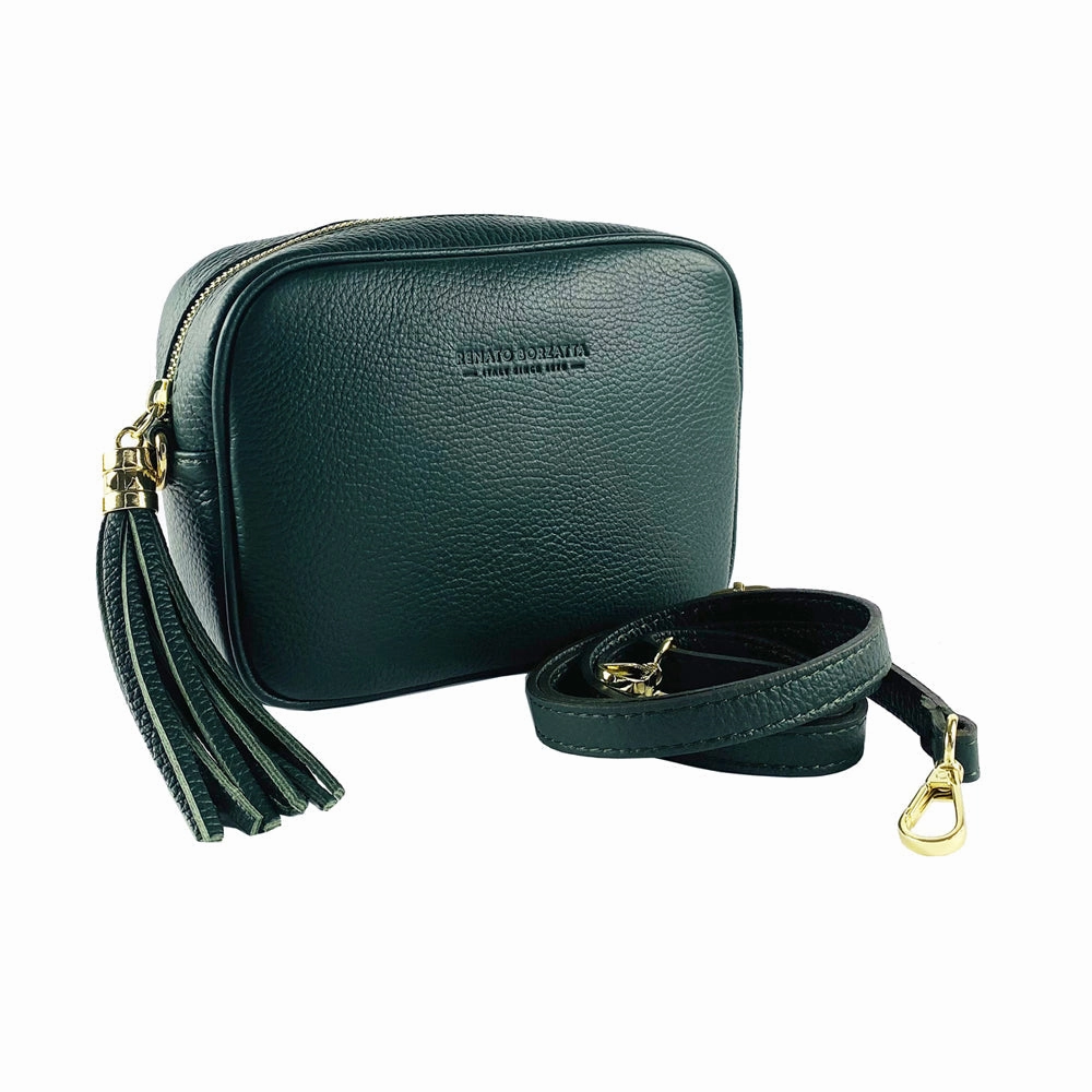 Renato Borzatta Leather Tassel Camera Shoulder Crossbody Bag Emerald Green
