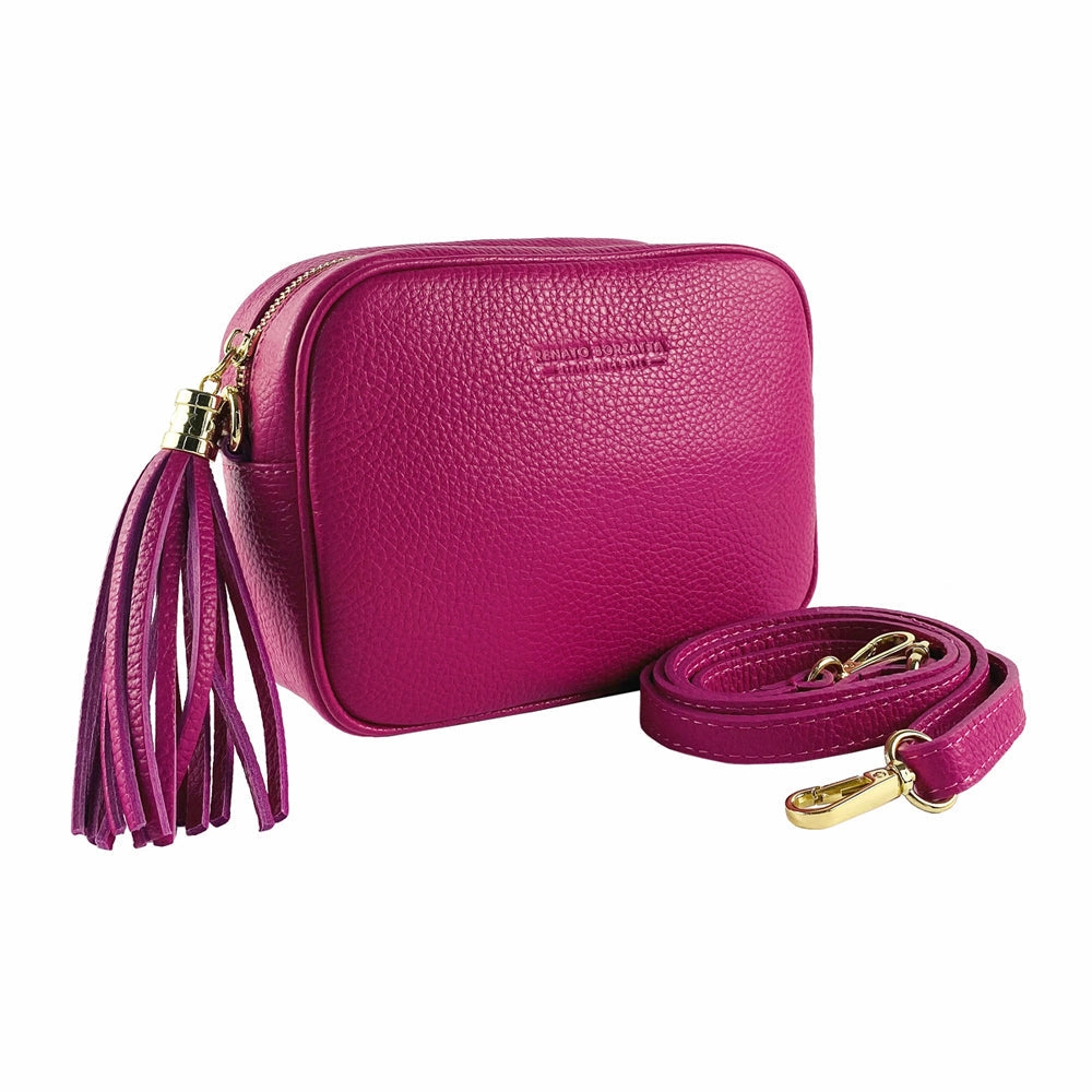 Renato Borzatta Leather Tassel Camera Shoulder Crossbody Bag Fuchsia Pink