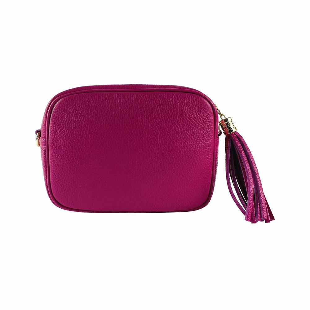 Renato Borzatta Leather Tassel Camera Shoulder Crossbody Bag Fuchsia Pink