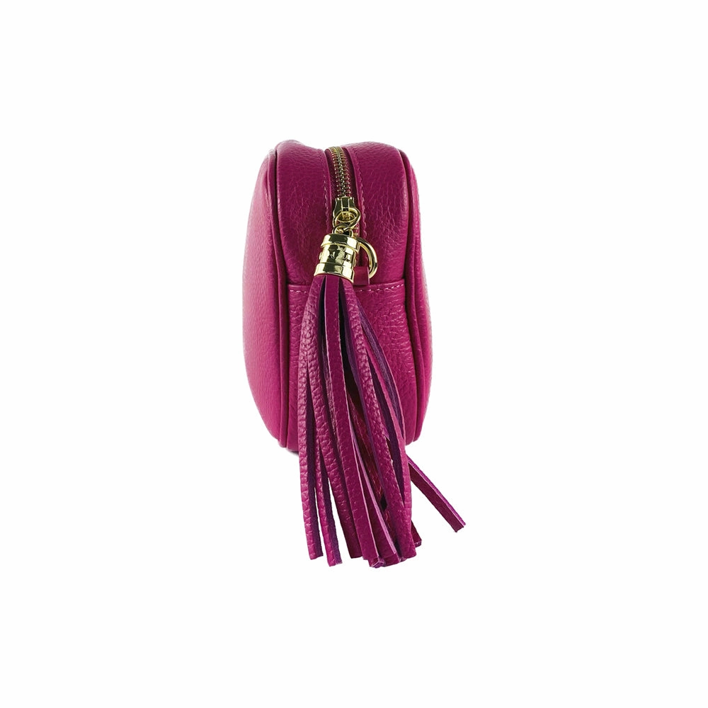 Renato Borzatta Leather Tassel Camera Shoulder Crossbody Bag Fuchsia Pink