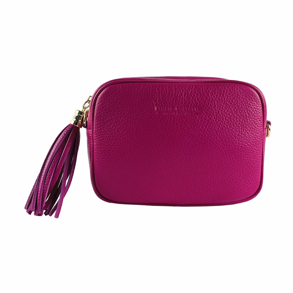 Renato Borzatta Leather Tassel Camera Shoulder Crossbody Bag Fuchsia Pink