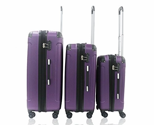 Rivolite New 3 Piece Expandable, Airplane Double Wheels, Size 20''26''29''(Purple)