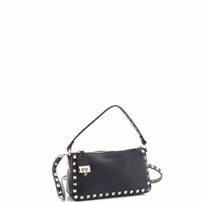 Rockstud Flip Lock Zipped Handle Crossbody Bag Grainy Leather Small