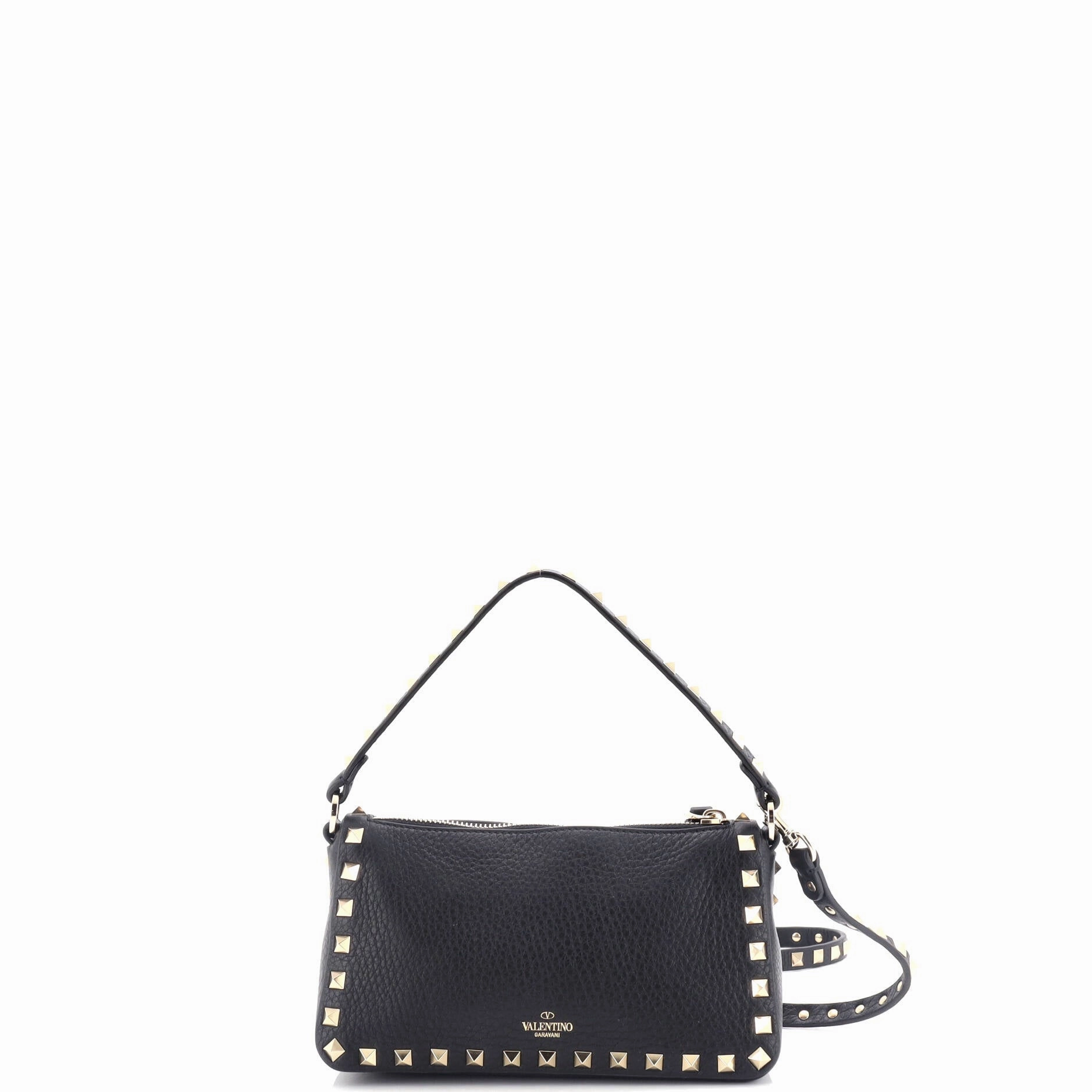 Rockstud Flip Lock Zipped Handle Crossbody Bag Grainy Leather Small