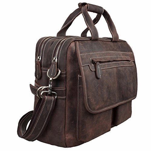 S-Zone Crazy Horse Leather Shoulder Briefcase For 16 Inch Laptop Bag