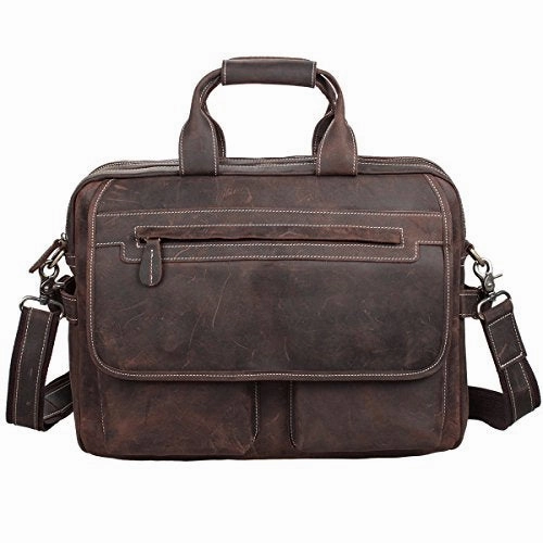 S-Zone Crazy Horse Leather Shoulder Briefcase For 16 Inch Laptop Bag