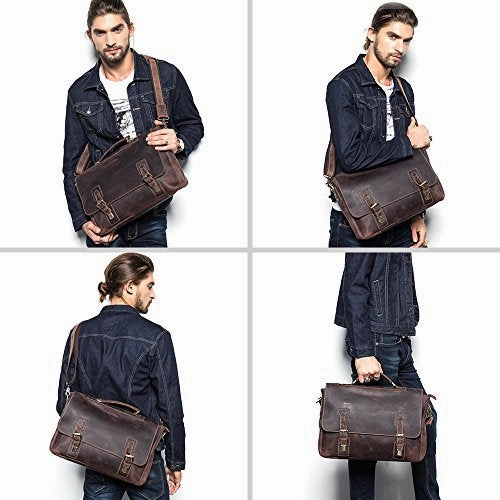 S-Zone Men'S Crazy-Horse Leather Business Briefcase Shoulder Laptop Bag