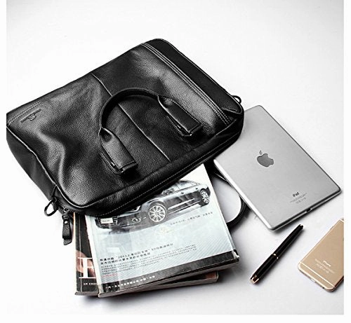 Saierlong New Mens Black Genuine Leather Briefcase Shoulder Laptop Business Bag
