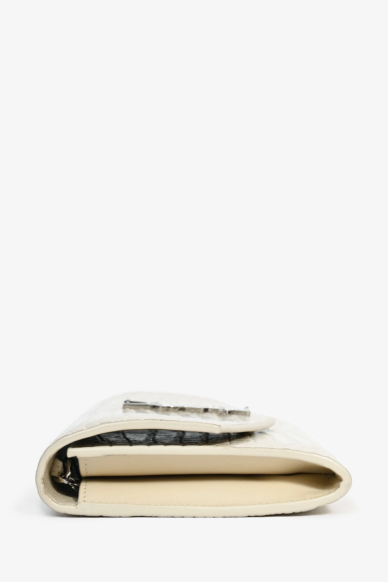 Saint Laurent 2020 Cream Croc Embossed Envelope Wallet On Chain with Card Holder