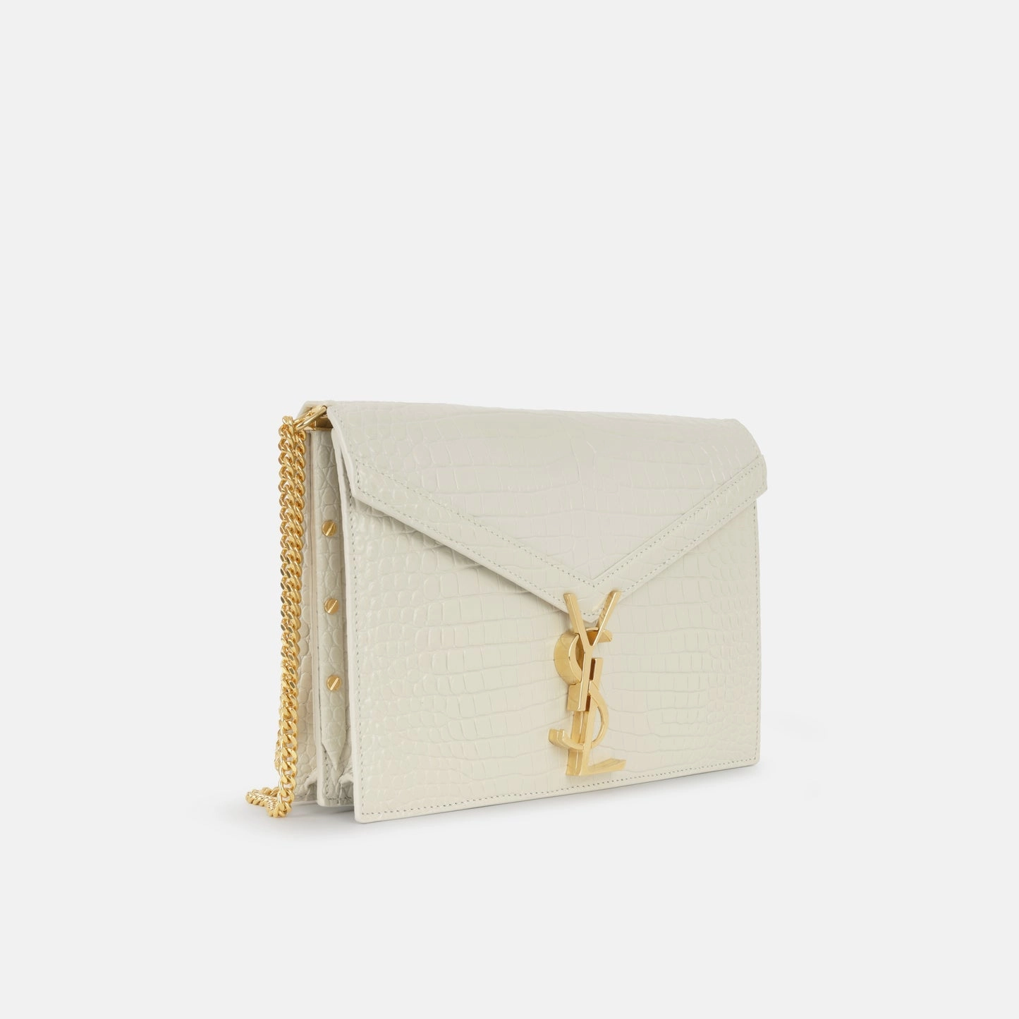 Saint Laurent - Cassandra Medium Chain Bag - Off White Crocodile Embossed GHW - Pre-Loved