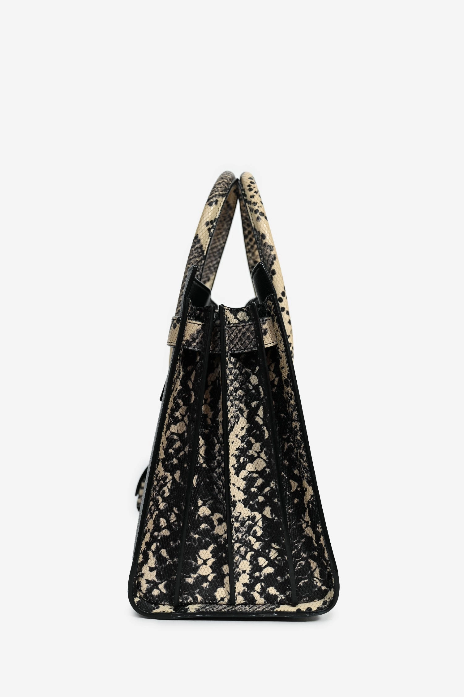 Saint Laurent Black Grained Leather Python Embossed Handle Small Sac de Jour With Strap