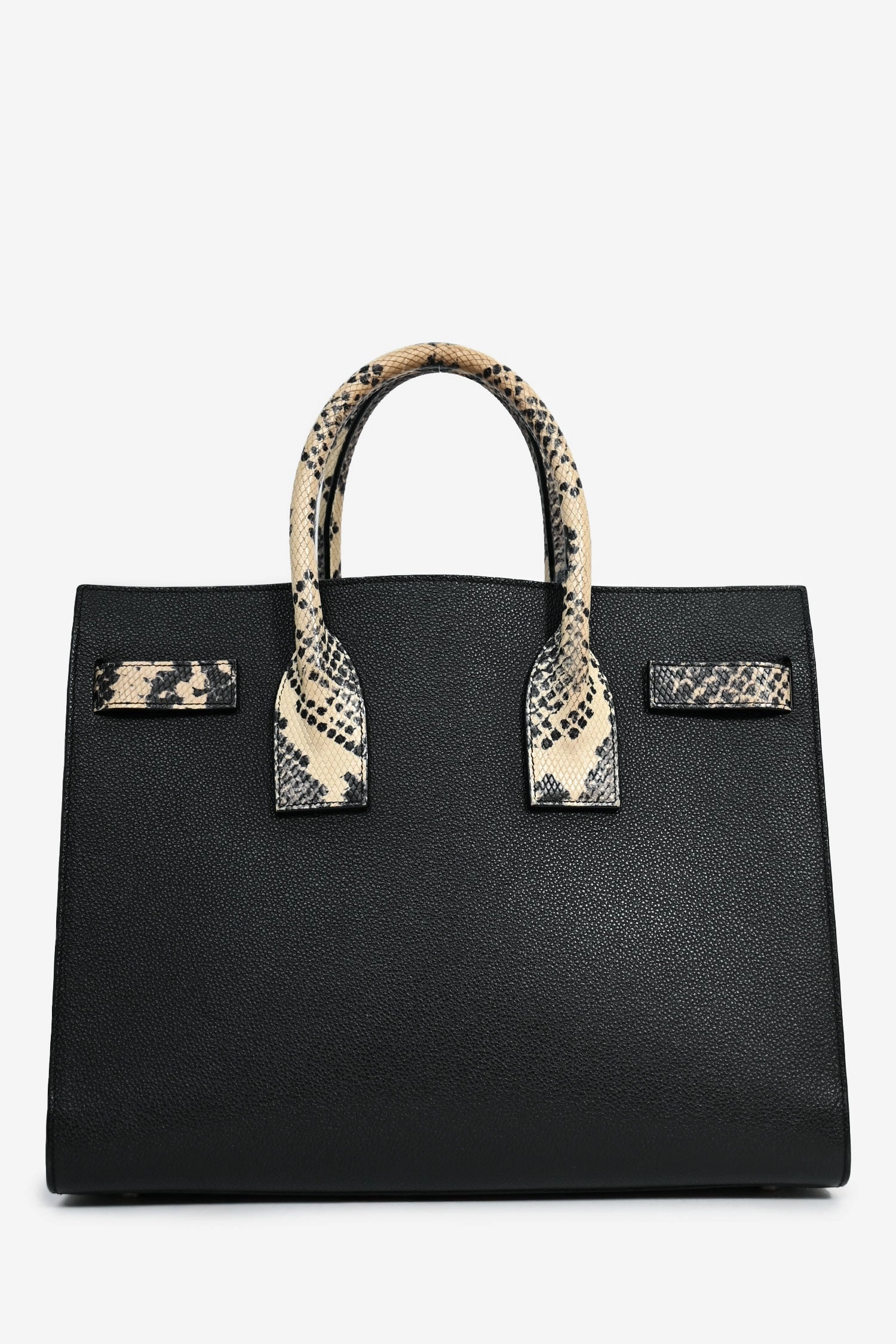 Saint Laurent Black Grained Leather Python Embossed Handle Small Sac de Jour With Strap