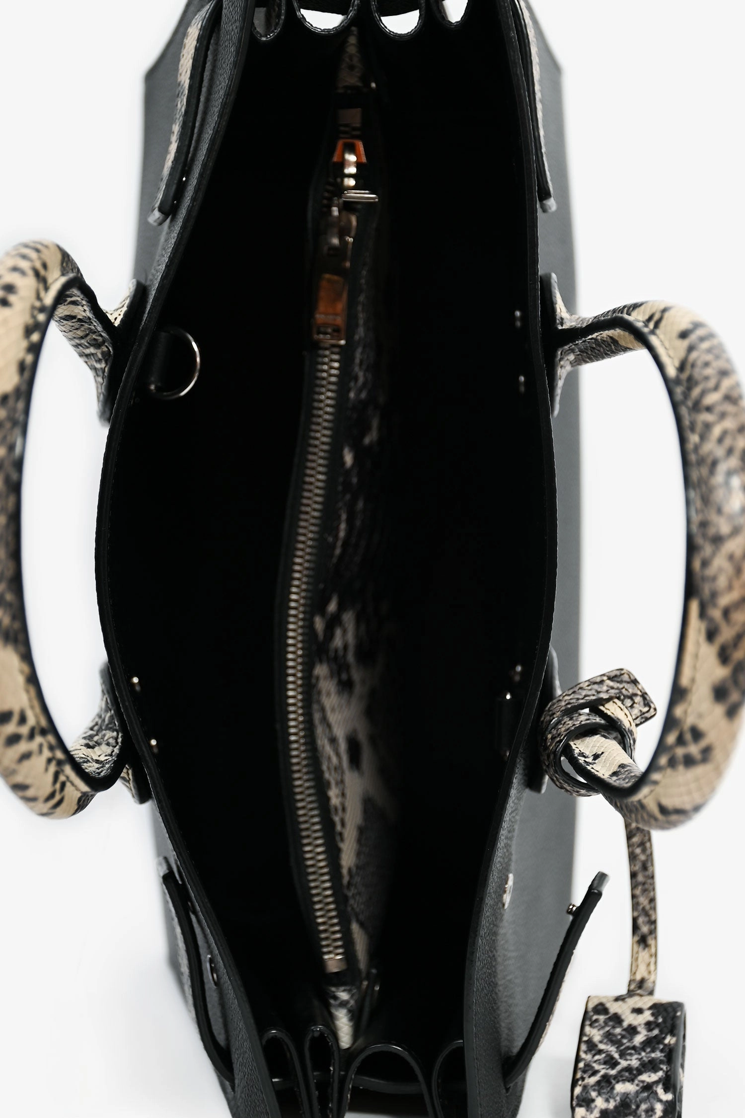Saint Laurent Black Grained Leather Python Embossed Handle Small Sac de Jour With Strap