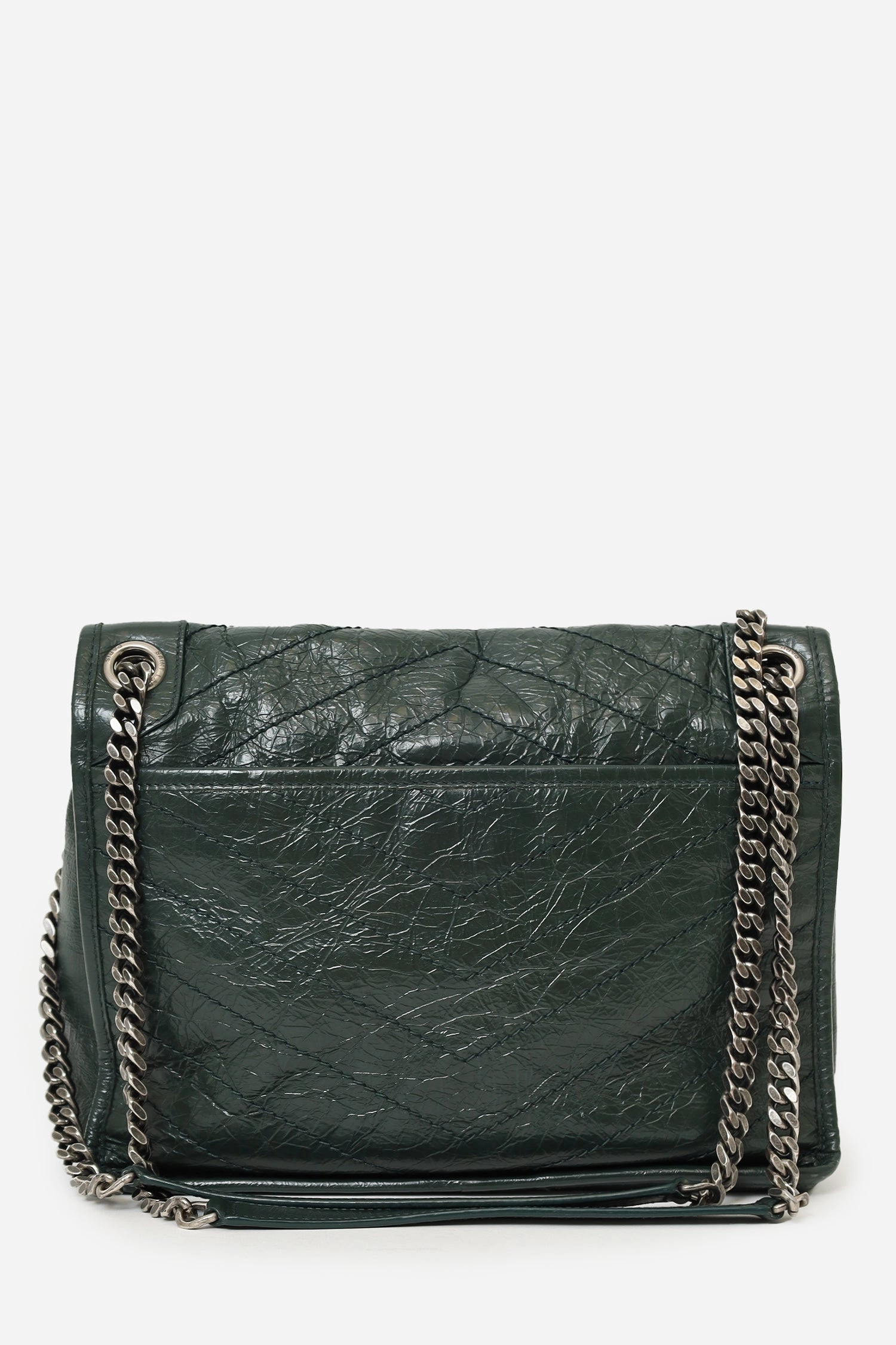 Saint Laurent Dark Green Crinkle Leather Niki Shoulder Bag
