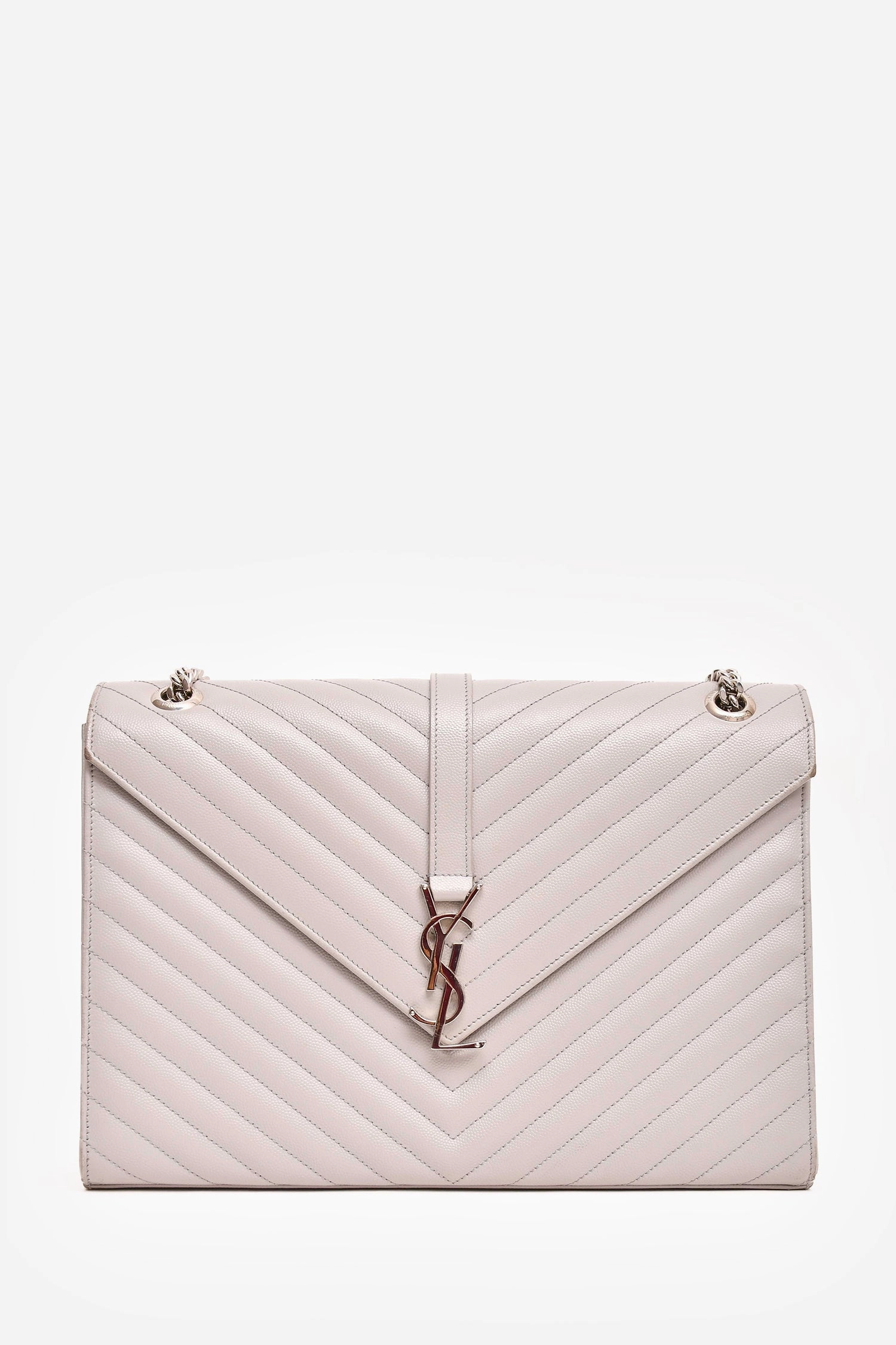 Saint Laurent Grey Chevron Leather Large Envelop Shoulder Bag