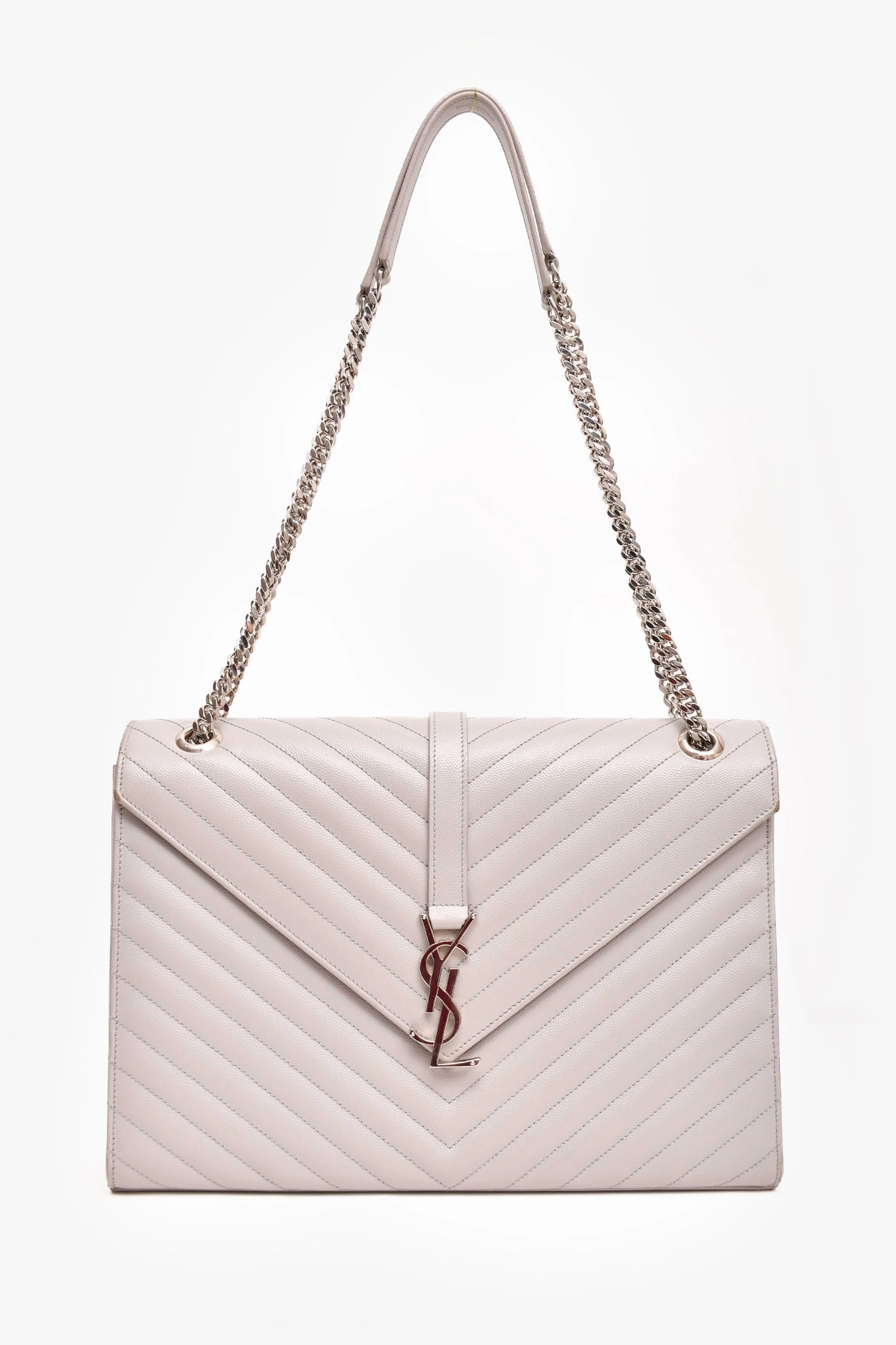 Saint Laurent Grey Chevron Leather Large Envelop Shoulder Bag