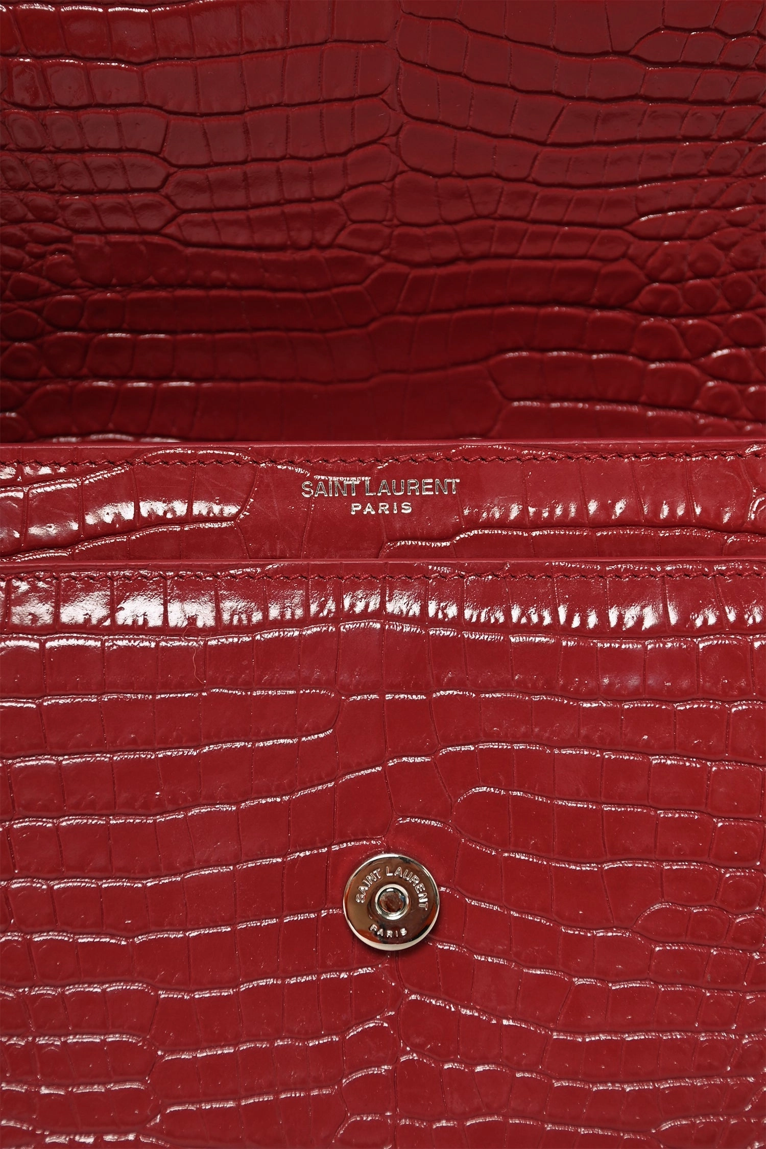 Saint Laurent Red Croc Embossed Leather 'Sunset'Medium Crossbody Bag