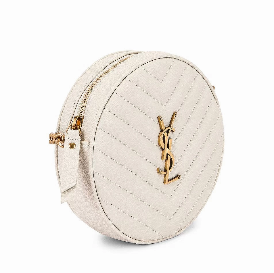 Saint Laurent Vinyle YSL Round Crossbody Bag in Quilted Grained Leather