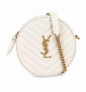 Saint Laurent Vinyle YSL Round Crossbody Bag in Quilted Grained Leather