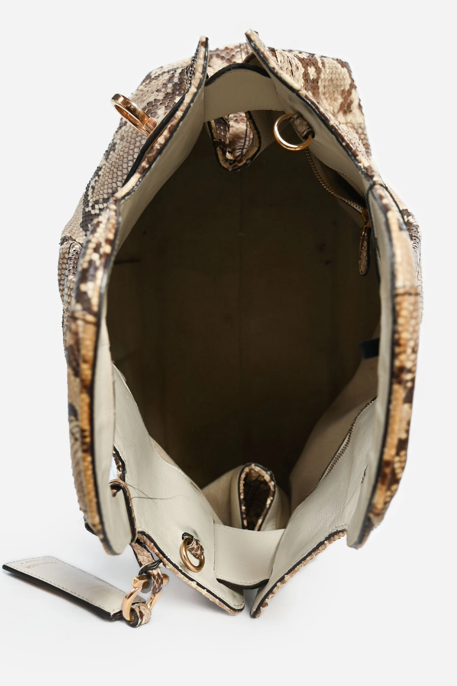 Salvatore Ferragamo Beige Python ' Gancini' Bag with Strap