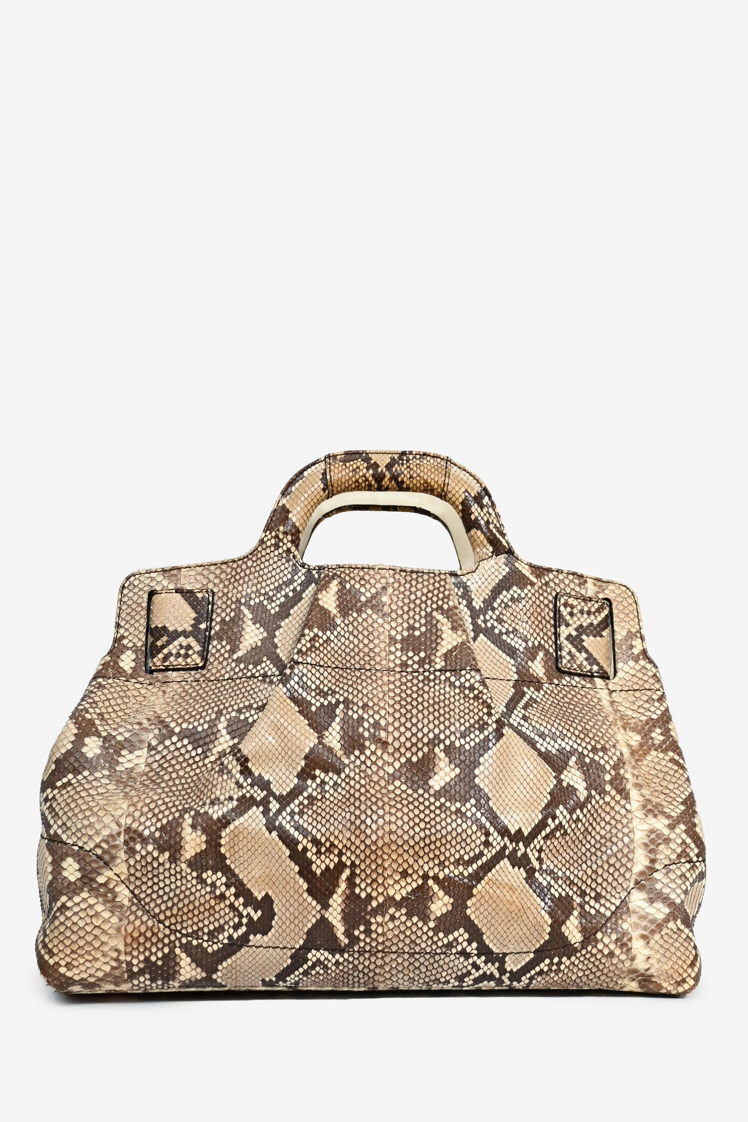 Salvatore Ferragamo Beige Python ' Gancini' Bag with Strap