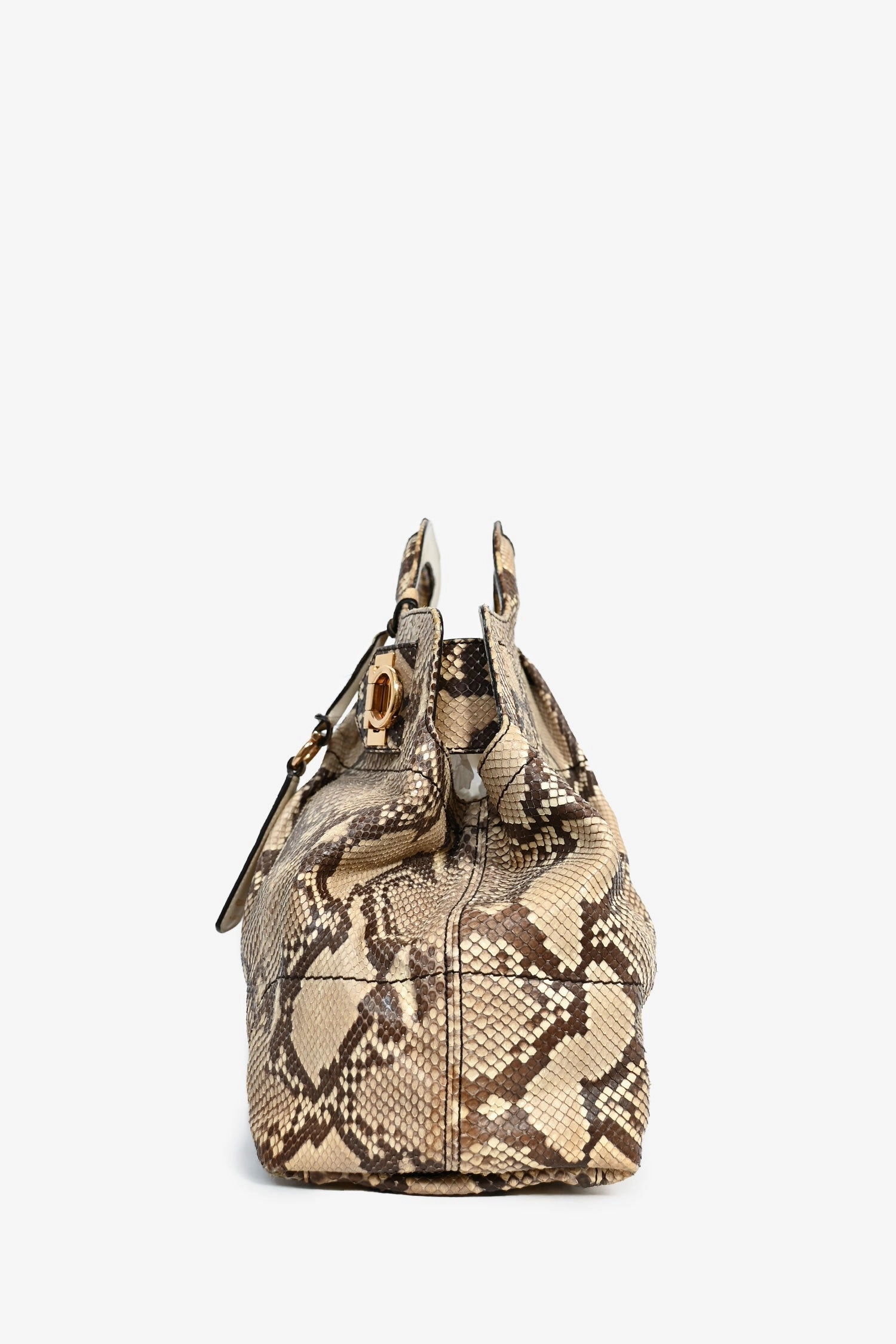 Salvatore Ferragamo Beige Python ' Gancini' Bag with Strap