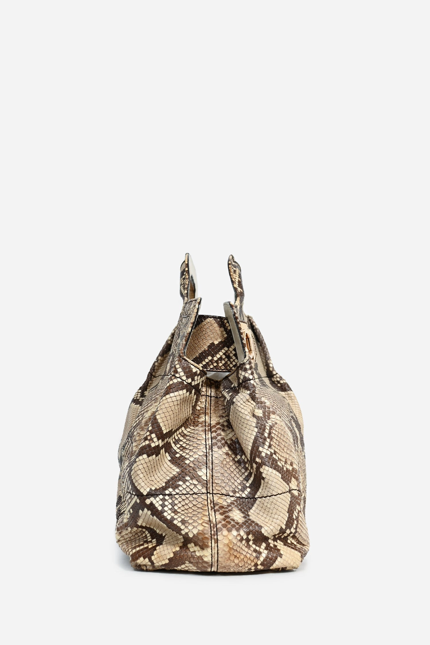 Salvatore Ferragamo Beige Python ' Gancini' Bag with Strap