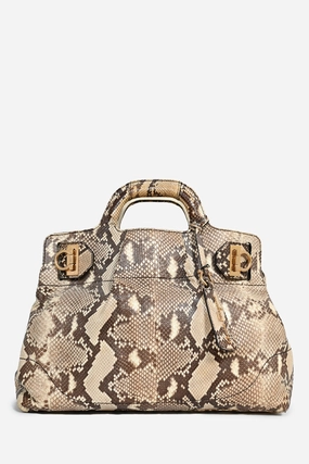Salvatore Ferragamo Beige Python ' Gancini' Bag with Strap