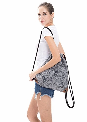 Samgoo Drawstring Bag Canvas Lightweight Coconut Palm Tree Printing Art Gym Sack Sport Bags
