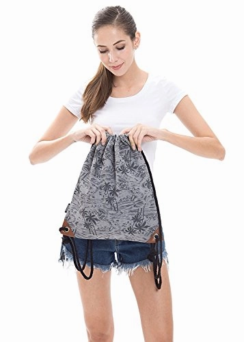 Samgoo Drawstring Bag Canvas Lightweight Coconut Palm Tree Printing Art Gym Sack Sport Bags