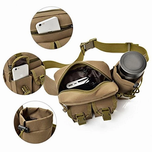 Sealinf Men'S Canvas Waist Bag With Bottle Holder Hiking Ridding Fanny Pack (Khaki)