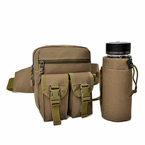 Sealinf Men'S Canvas Waist Bag With Bottle Holder Hiking Ridding Fanny Pack (Khaki)