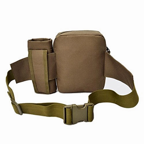 Sealinf Men'S Canvas Waist Bag With Bottle Holder Hiking Ridding Fanny Pack (Khaki)