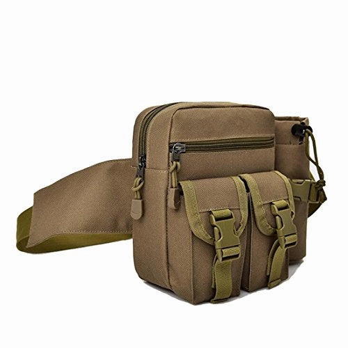 Sealinf Men'S Canvas Waist Bag With Bottle Holder Hiking Ridding Fanny Pack (Khaki)