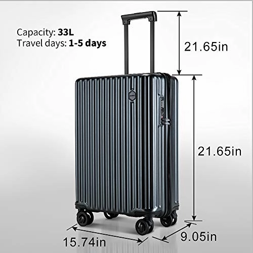 SHOWKOO Carry on Luggage Polycarbonate Durable Hardshell Lightweight Suitcase TSA Lock (Gray, 21 inch)