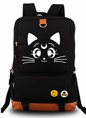 Siawasey Sailor Moon Anime Luna Cosplay Messenger Bag Backpack Rucksack School Bag (Black)