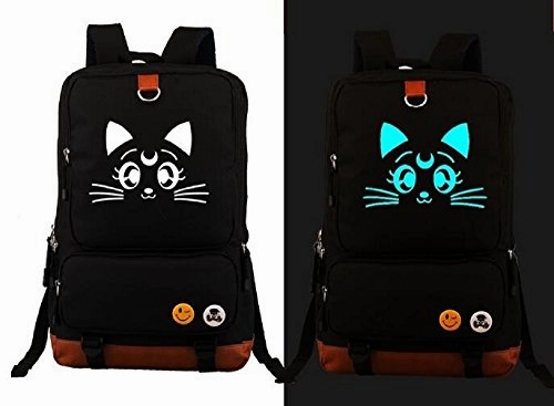 Siawasey Sailor Moon Anime Luna Cosplay Messenger Bag Backpack Rucksack School Bag (Black)