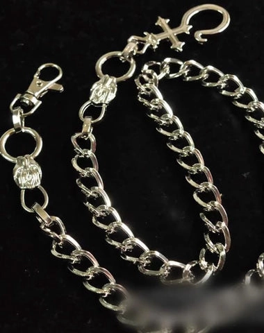 Silver Long Wallet Chain Mens Cross Pants Chain Cool Biker Wallet Chain For Men