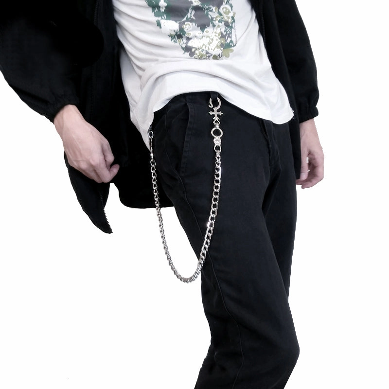 Silver Long Wallet Chain Mens Cross Pants Chain Cool Biker Wallet Chain For Men