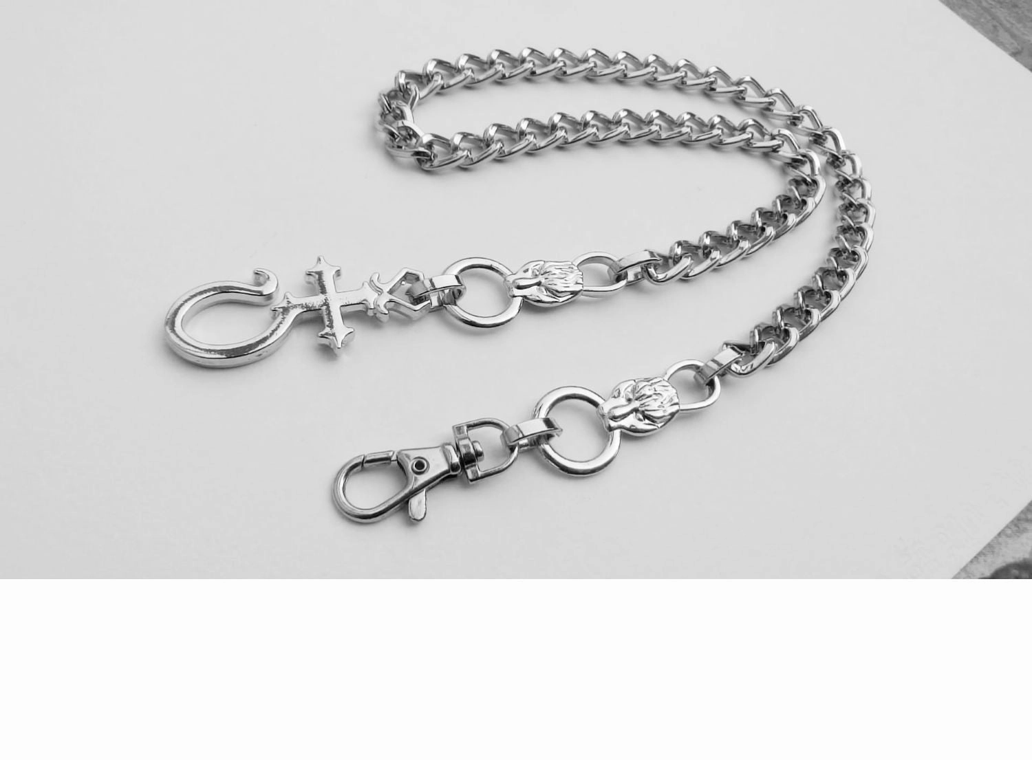 Silver Long Wallet Chain Mens Cross Pants Chain Cool Biker Wallet Chain For Men