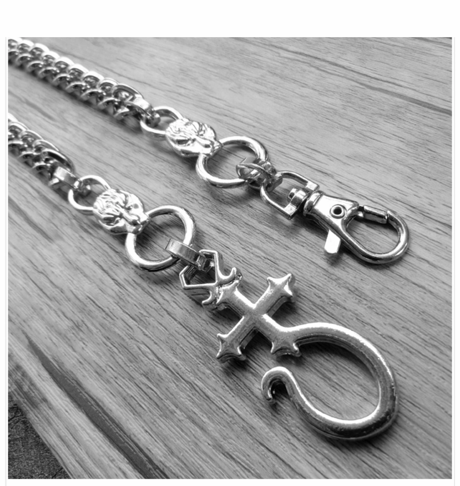 Silver Long Wallet Chain Mens Cross Pants Chain Cool Biker Wallet Chain For Men