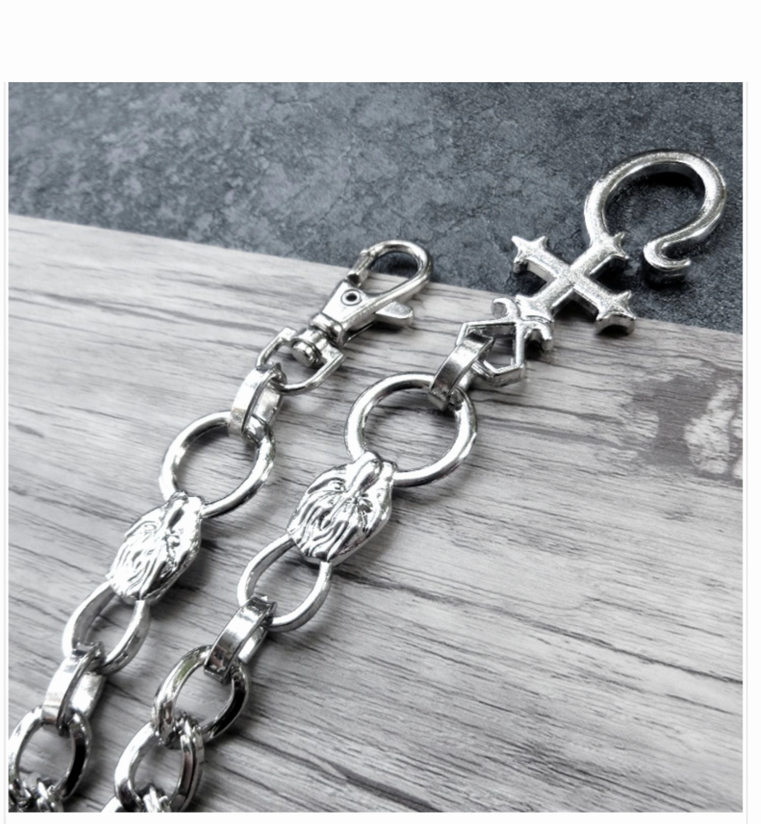 Silver Long Wallet Chain Mens Cross Pants Chain Cool Biker Wallet Chain For Men
