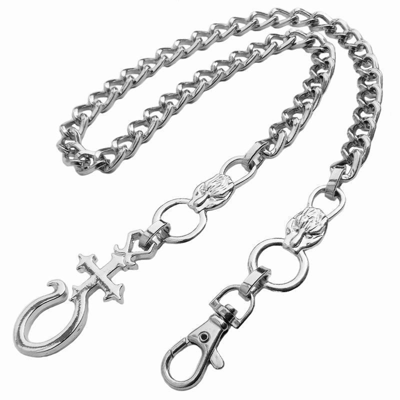 Silver Long Wallet Chain Mens Cross Pants Chain Cool Biker Wallet Chain For Men