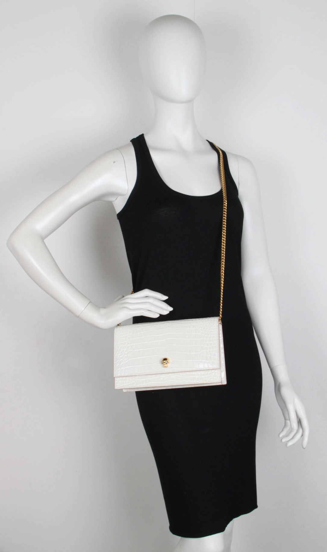 Skull Medium Bag Croc, Deep Ivory (G)