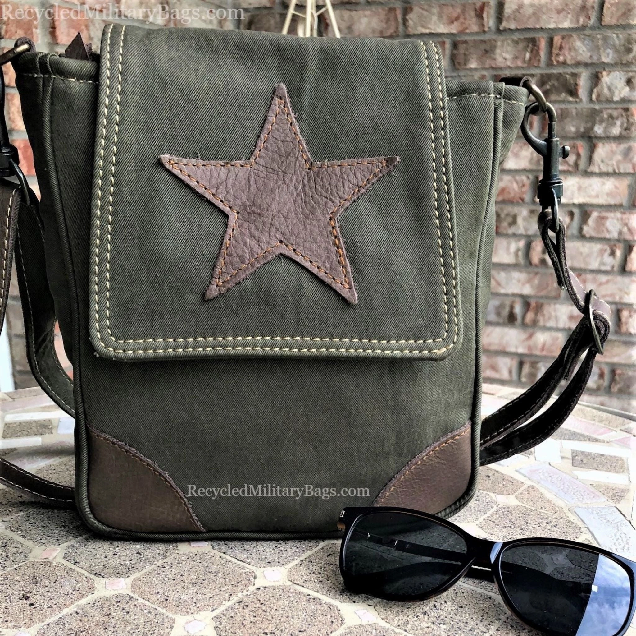 Small Crossbody Bag with Leather Star Purse   ~  Great Gift for Army Mom Wife or Veteran
