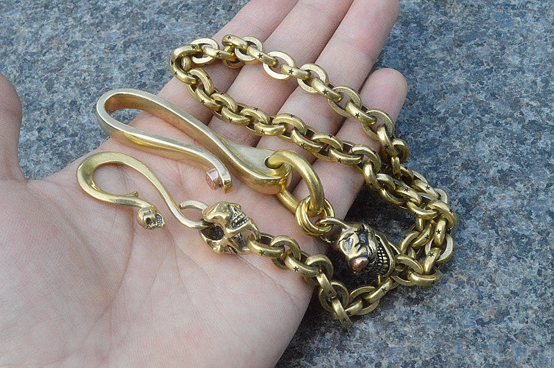 Solid Brass Cool Rock Skull Wallet Chains Biker Wallet Chain Trucker Wallet Chain for Men